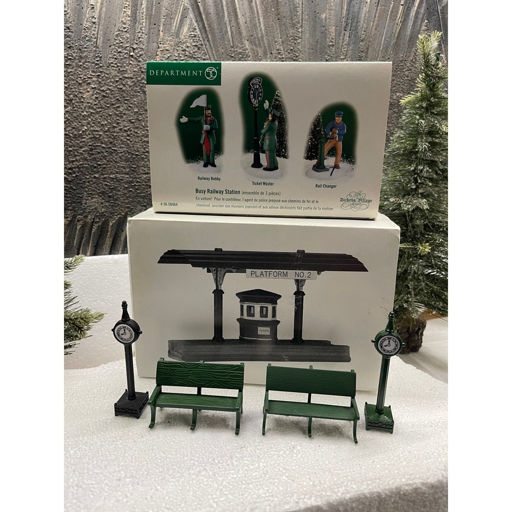 Dept 56 Dickens Village BUSY RAILYWAY STATION & PLATFORM Bundle 56.58464